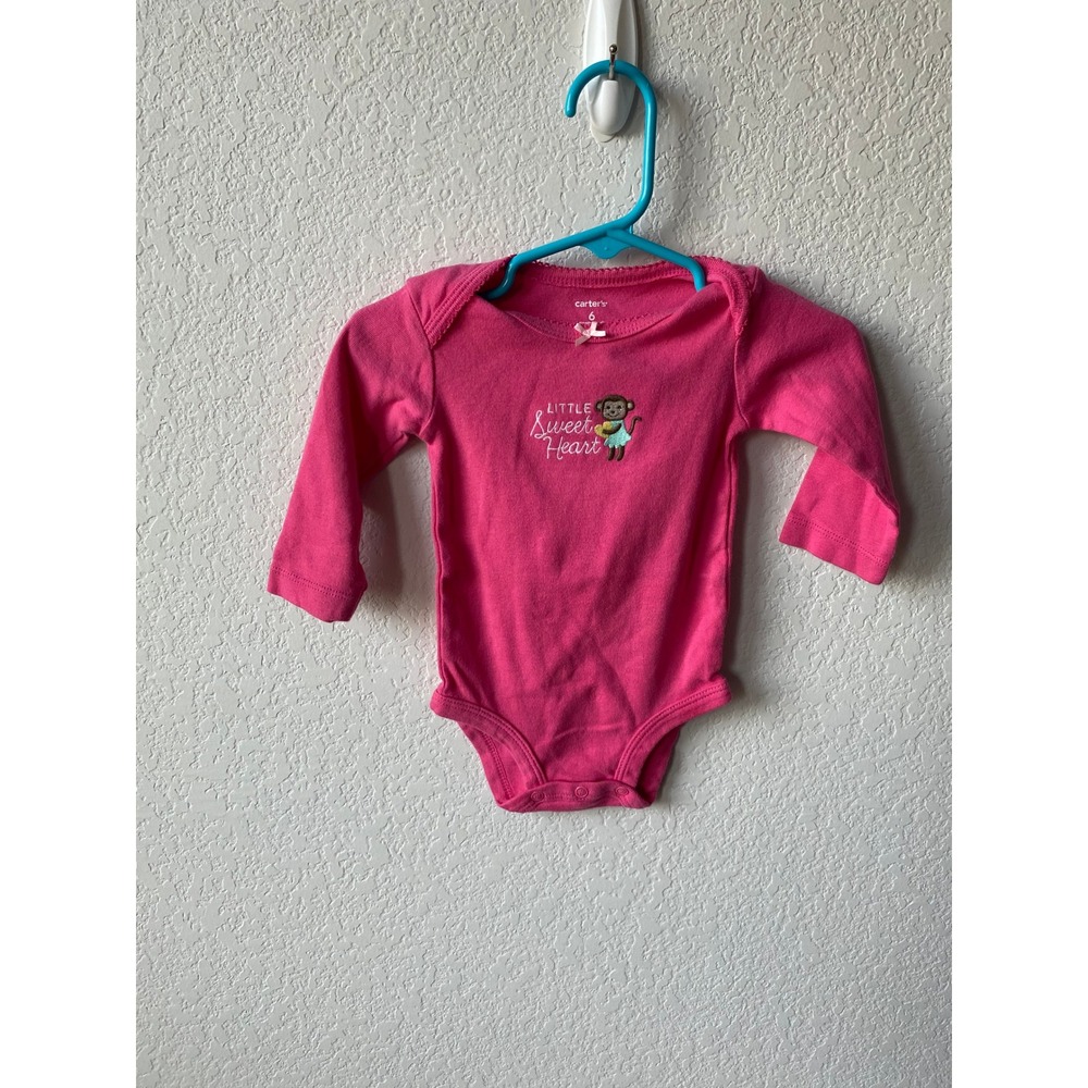 Carter's Baby Girl Monkey Graphic Sweet Heart Bodysuit Size 6 Months Pink